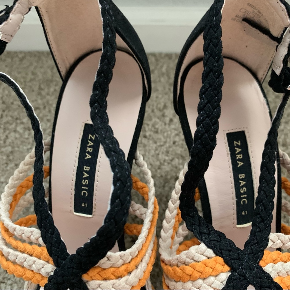 NEW Zara Orange Black Braided Heeled Sandals Size 10 - Picture 7 of 9